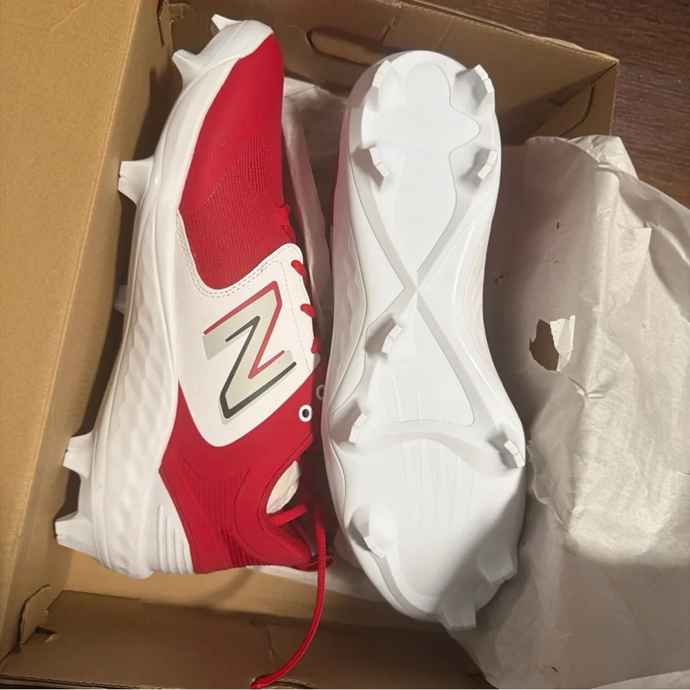 New Balance Fresh Foam PL3000R v6 Molded Baseball Cleats Red/White Sz 16 - Picture 3 of 7